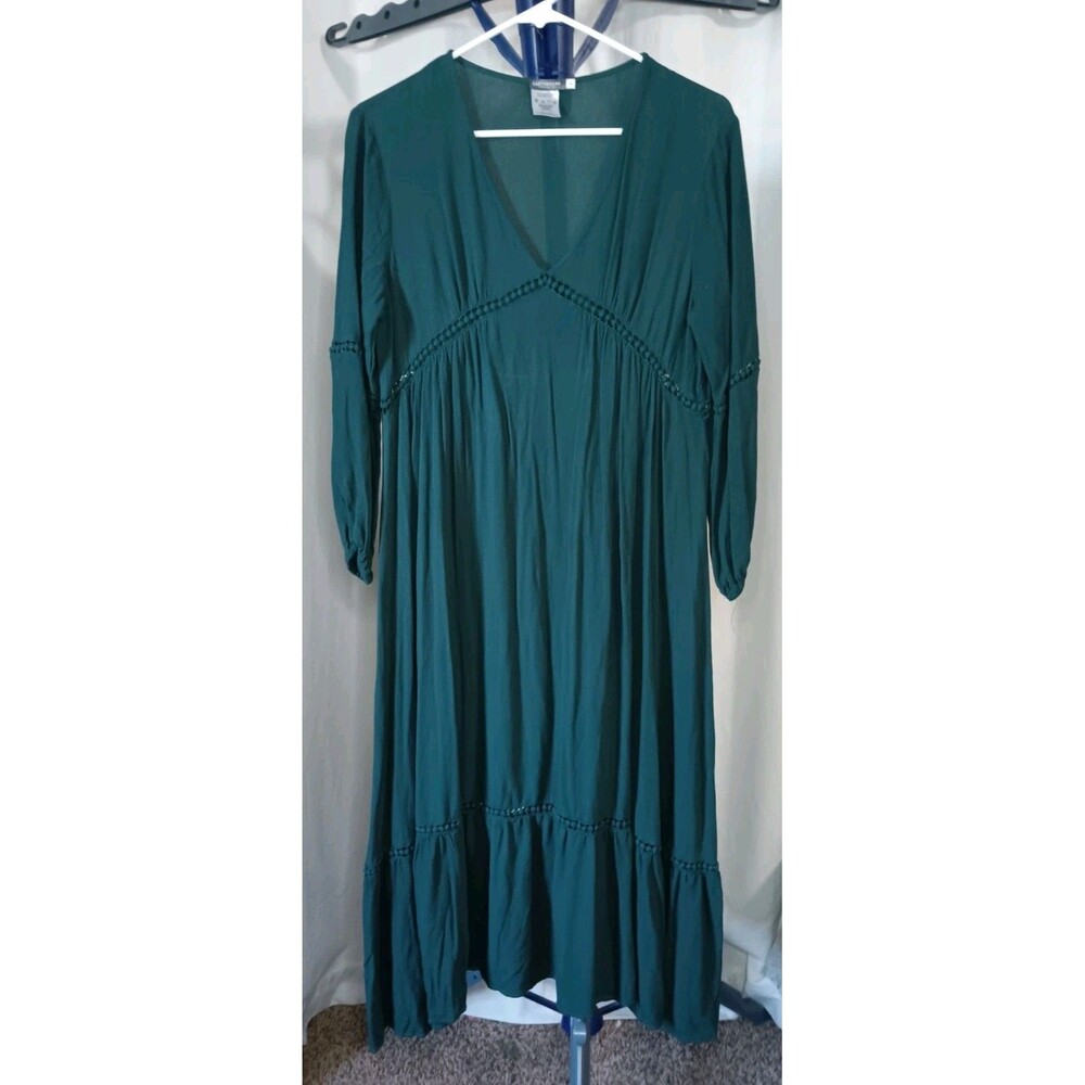 Earthbound Trading Co Women’s Size Small  Emerald Green Boho Lagenlook Dress